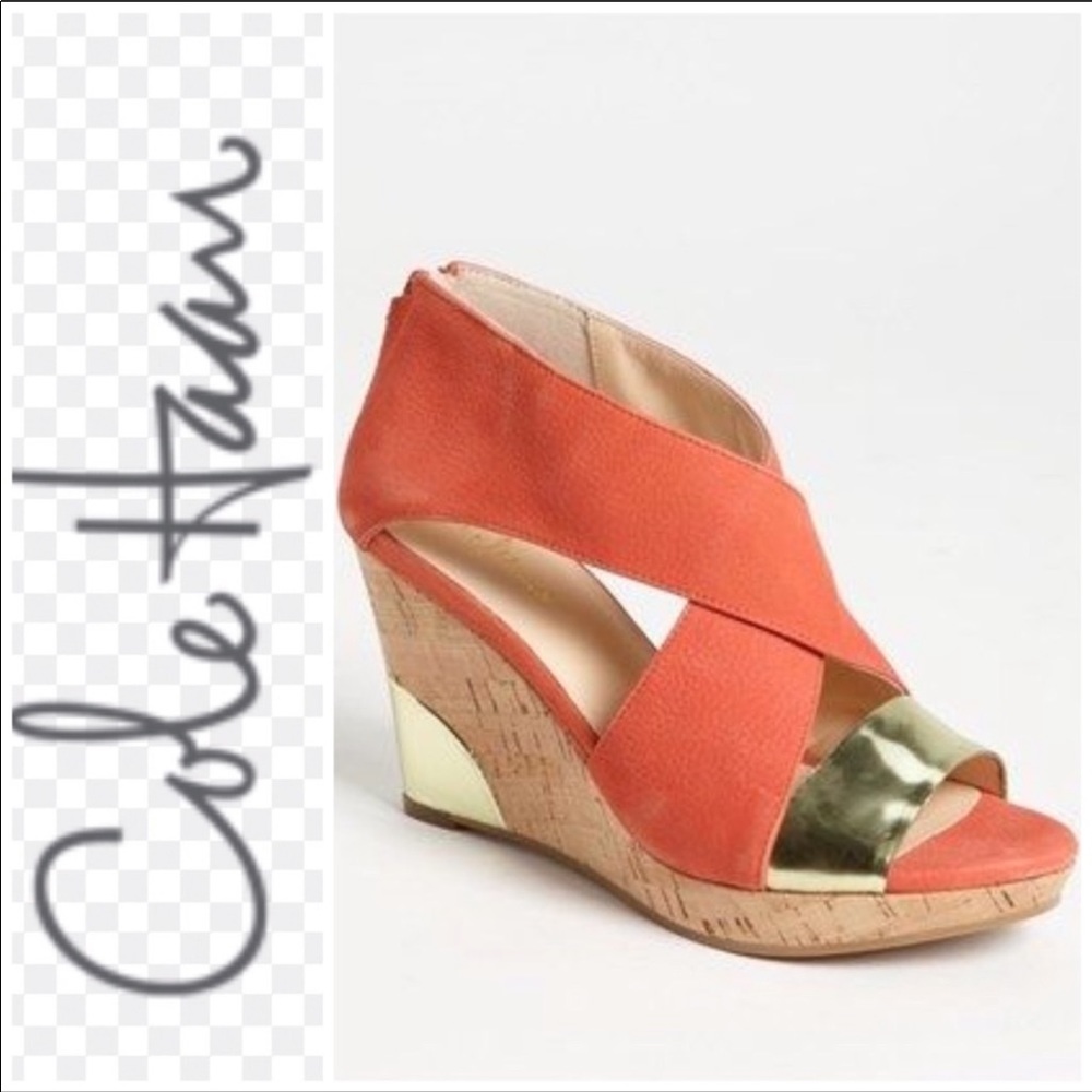 Coral Cole Haan Leather Wedges